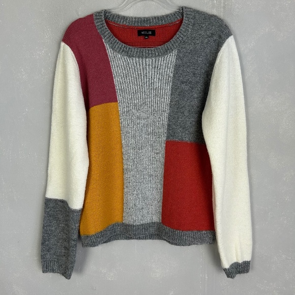 Roolee women size 2XL knit sweater wool mohair colorblock orange gray fitted - Picture 1 of 11